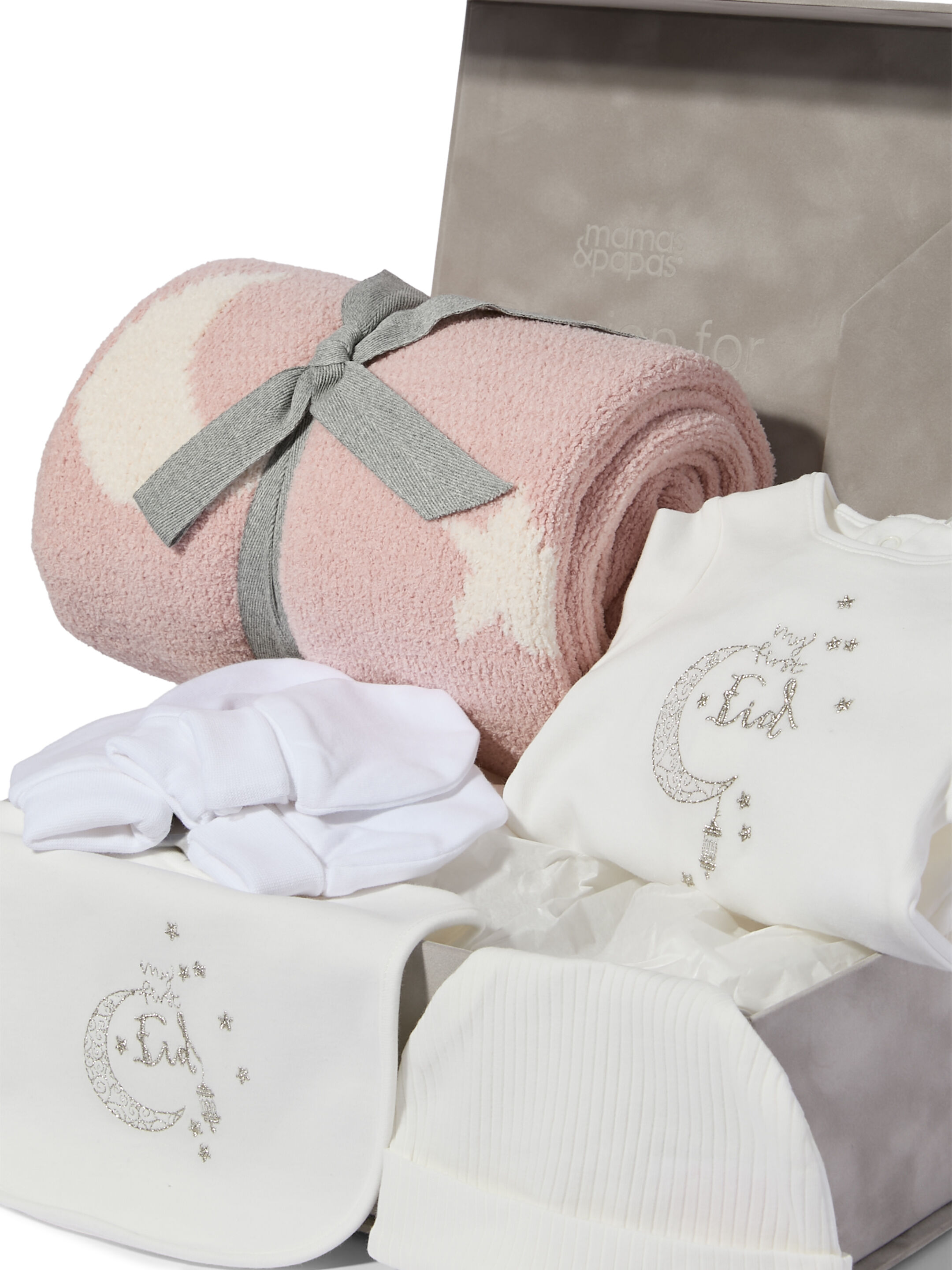 My First Eid Box - 6 Piece Gift Set with Chenille Blanket Pink Moon/Star image number 2
